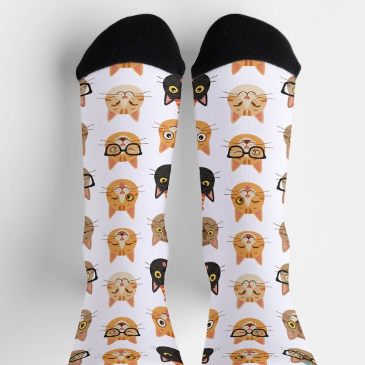 Funny Cat Faces Pattern Crew Socks ソックス (上部)