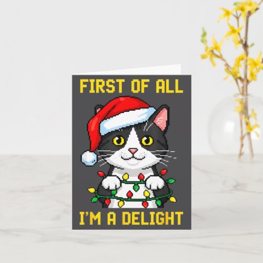 Funny Cat First Of All I'm A Delight Retro Gaming  カード (黄色い花)