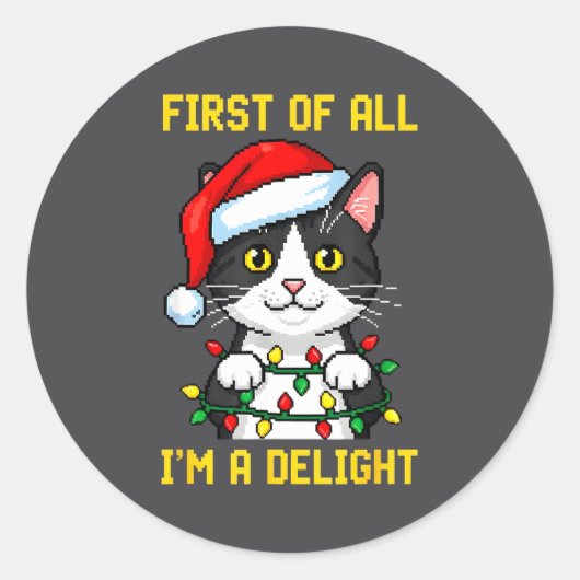 Funny Cat First Of All I'm A Delight Retro Gaming  ラウンドシール (正面)
