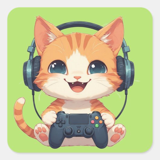 Funny Cat Gamer– Gift for Cat Lovers & Gamers スクエアシール (正面)