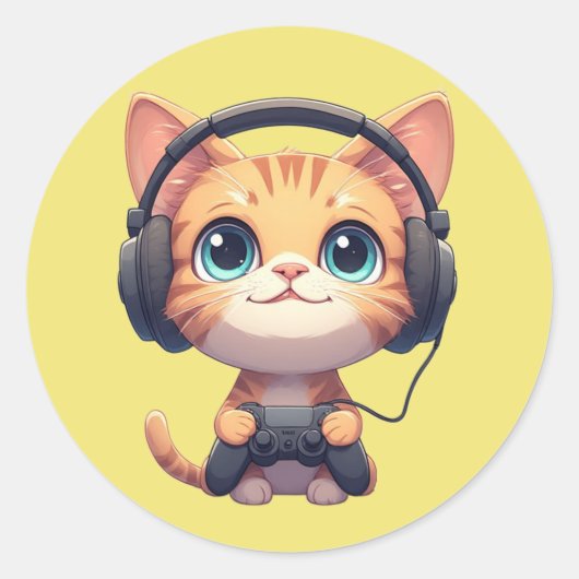 Funny Cat Gamer– Gift for Cat Lovers & Gamers ラウンドシール (正面)