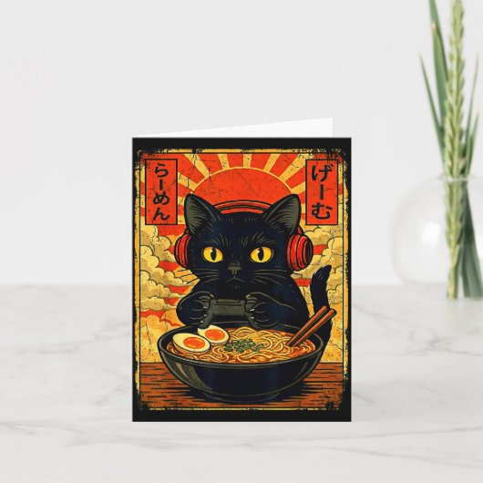 Funny Cat Gamer Men Anime Kawaii Gaming Headset Ca カード (正面)