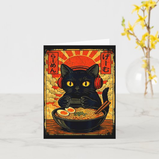 Funny Cat Gamer Men Anime Kawaii Gaming Headset Ca カード (黄色い花)