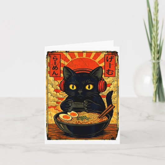 Funny Cat Gamer Men Anime Kawaii Gaming Headset Ca カード (正面)