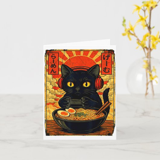 Funny Cat Gamer Men Anime Kawaii Gaming Headset Ca カード (黄色い花)