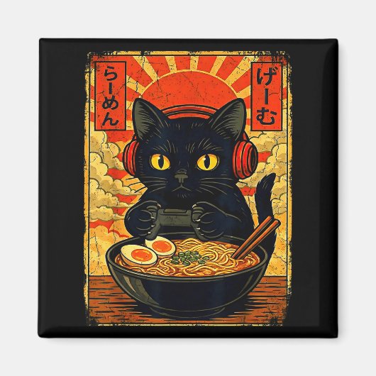 Funny Cat Gamer Men Anime Kawaii Gaming Headset Ca マグネット (正面)