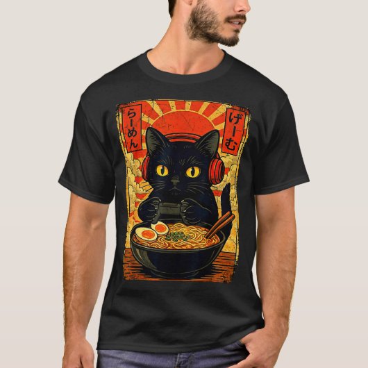 Funny Cat Gamer Men Anime Kawaii Gaming Headset Ca Tシャツ (正面)