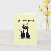 Funny Cat Get Well Soon Card カード (黄色い花)