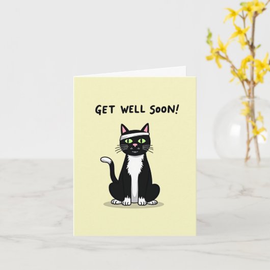 Funny Cat Get Well Soon Card カード (黄色い花)