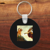 Funny Cat God Creation Of Adam Meme Jesus Christia キーホルダー (正面)