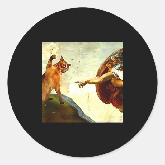 Funny Cat God Creation Of Adam Meme Jesus Christia ラウンドシール (正面)