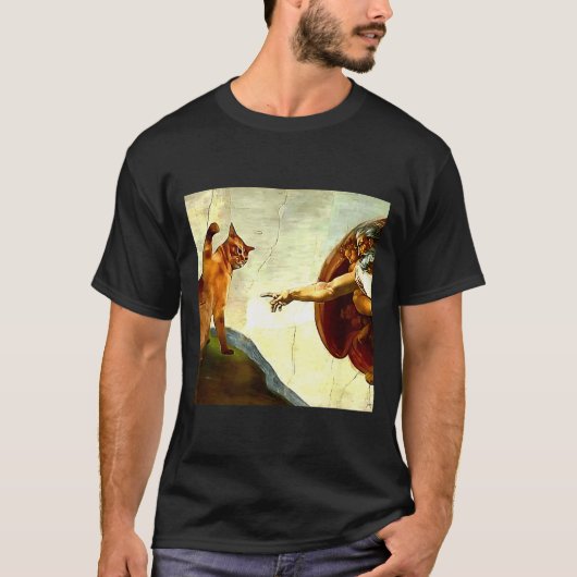 Funny Cat God Creation Of Adam Meme Jesus Christia Tシャツ (正面)