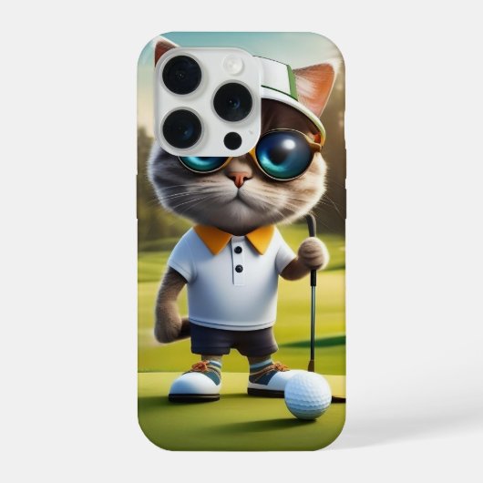 Funny Cat Golf Player, iPhoneケース (裏面)