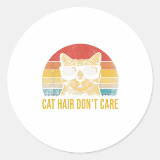 Funny Cat Hair Don't Care Card for Cat Lovers ラウンドシール