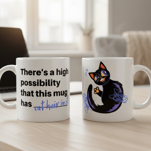 Funny Cat Hair In It Sassy Black Cat Coffee Mug コーヒーマグカップ