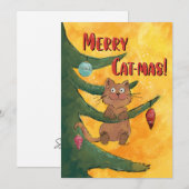 Funny Cat Hanging from a Branch of the Christmas  シーズンカード (正面/裏面)