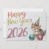 funny cat happy new year Flat Card (正面)