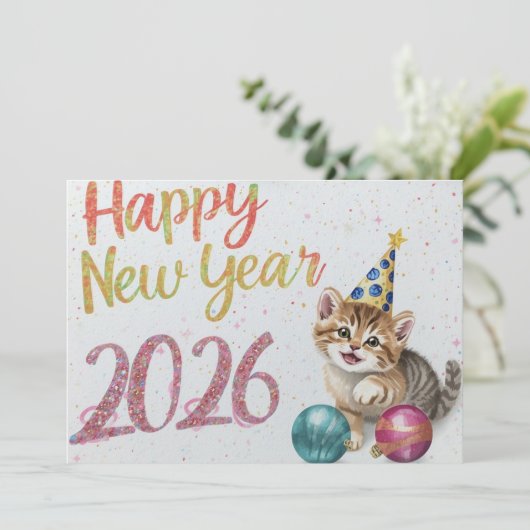 funny cat happy new year Flat Card (スタンド正面)
