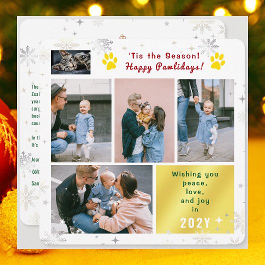 Funny Cat Happy Pawlidays Peace Love Joy 5 Photos シーズンカード