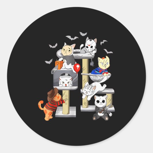 Funny Cat Horror Movies Cute Halloween Cat Lovers  ラウンドシール (正面)