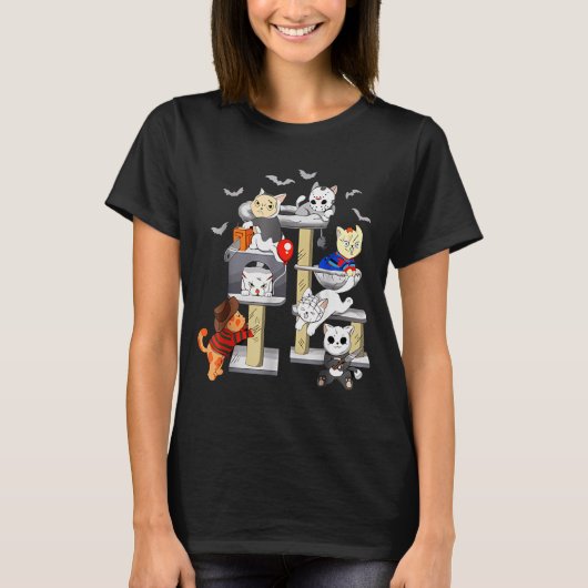 Funny Cat Horror Movies Cute Halloween Cat Lovers  Tシャツ (正面)