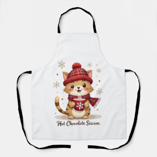 Funny Cat Hot Choco Season Merry Christmas Mom Dad エプロン