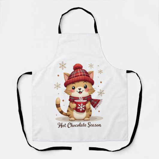 Funny Cat Hot Choco Season Merry Christmas Mom Dad エプロン (正面)