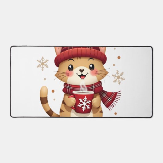 Funny Cat Hot Choco Season Merry Christmas Mom Dad デスクマット (正面)