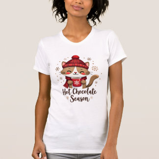 Funny Cat Hot Choco Season Merry Christmas Mom Dad Tシャツ
