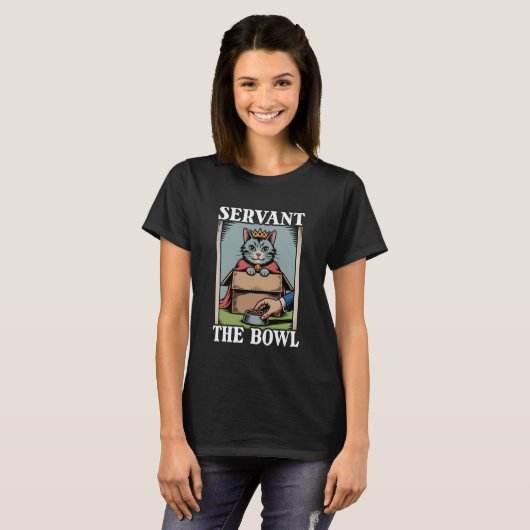 Funny Cat in Box Servant The Bowl Cat Lover Cat Tシャツ (正面フル)