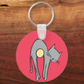 Funny Cat Keychain – Minimal Grey Kitty on Red キーホルダー (正面)
