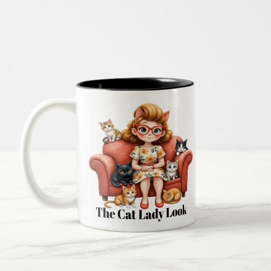 Funny Cat Lady Mom Coffee Mug ツートーンマグカップ (左)