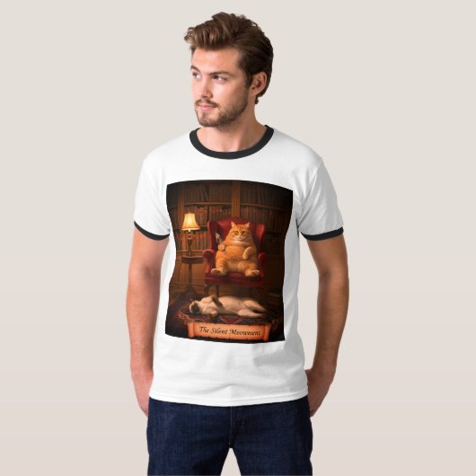 Funny Cat Library Silent Meowment Book T-Shirt Tシャツ (正面フル)