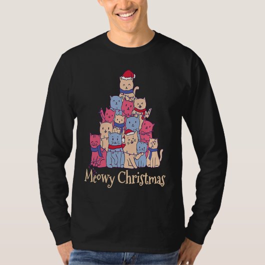 Funny Cat Lover Meowy Catmas Chirstmas  Cat Tree Tシャツ (正面)