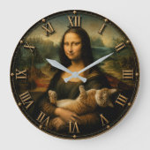Funny Cat Lover Mona Lisa Cute Ginger Cat Renaissa ラージ壁時計 (正面)