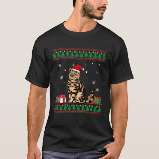 Funny Cat lovers Cute Cat Santa Hat Ugly Christmas Tシャツ (正面)