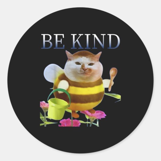 Funny Cat Meme Bee Cat Meme Be Kind Cute Animal Lo ラウンドシール (正面)