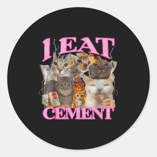 Funny Cat Meme I Eat Cement Japanese Quote Animal  ラウンドシール (正面)
