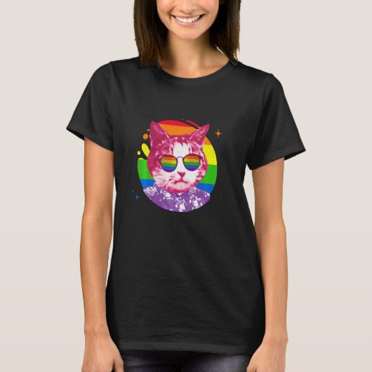Funny Cat Meme Rainbow Sunglasses Lgbt Pride Love Tシャツ (正面)