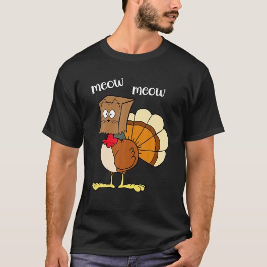 Funny Cat Meow Turkey Fake Cat Thanksgiving Family Tシャツ (正面)