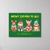 Funny Cat Merry Green Christmas Decor Greetings キャンバスプリント (正面)