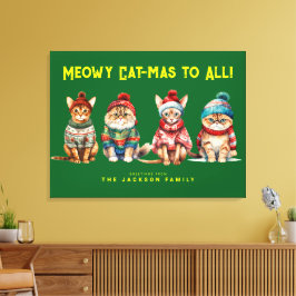 Funny Cat Merry Green Christmas Decor Greetings キャンバスプリント