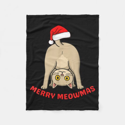 Funny Cat Merry Meowmas Xmas Lover Men Women Kids  フリースブランケット (正面)