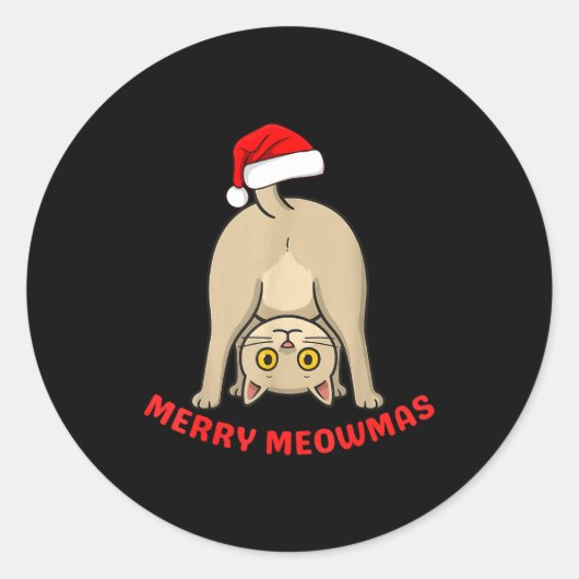 Funny Cat Merry Meowmas Xmas Lover Men Women Kids  ラウンドシール (正面)
