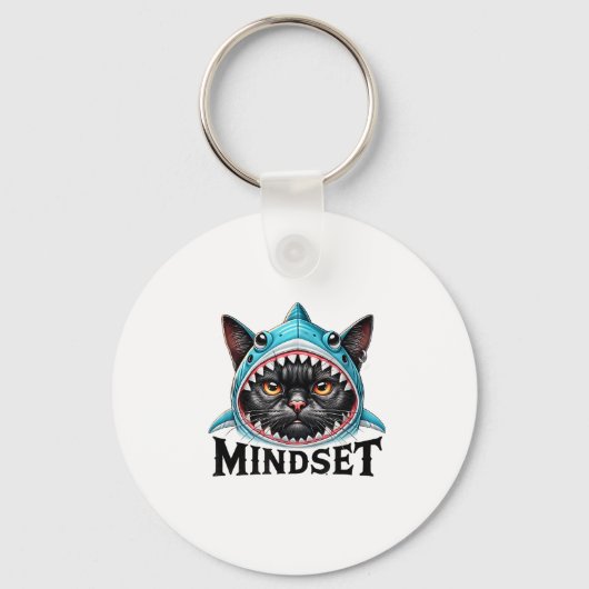 Funny Cat, Mindset Motivational Saying, Shark  キーホルダー (正面)
