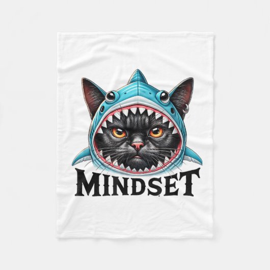 Funny Cat, Mindset Motivational Saying, Shark フリースブランケット (正面)