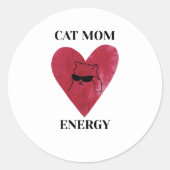Funny Cat Mom Energy ラウンドシール (正面)