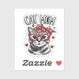 Funny Cat Mom with Glasses & Bandana Cute Cat  シール