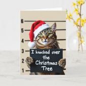 Funny Cat Mugshot Christmas Card Tree Knocker カード (黄色い花)