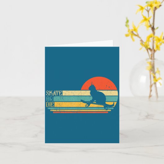 Funny Cat On Skateboard Retro Skateboarder  カード (黄色い花)